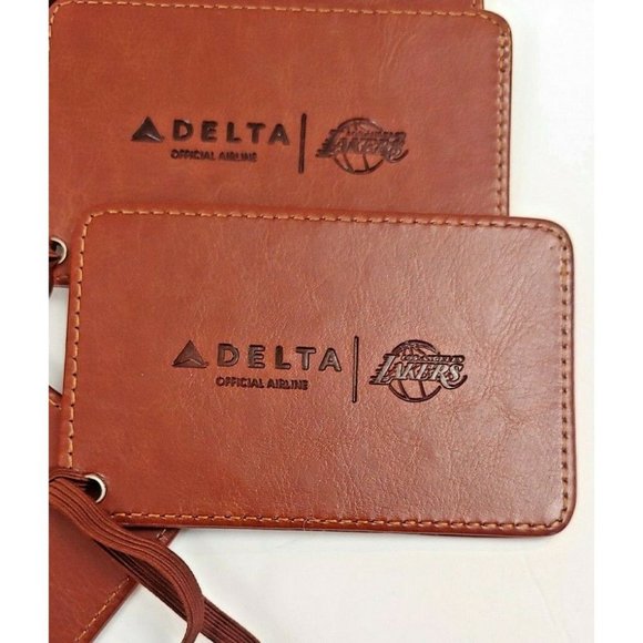 Los Angeles Lakers Other - Los Angeles Lakers Luggage Tag Delta Official Set of 2 Leeman Faux Leather Brown